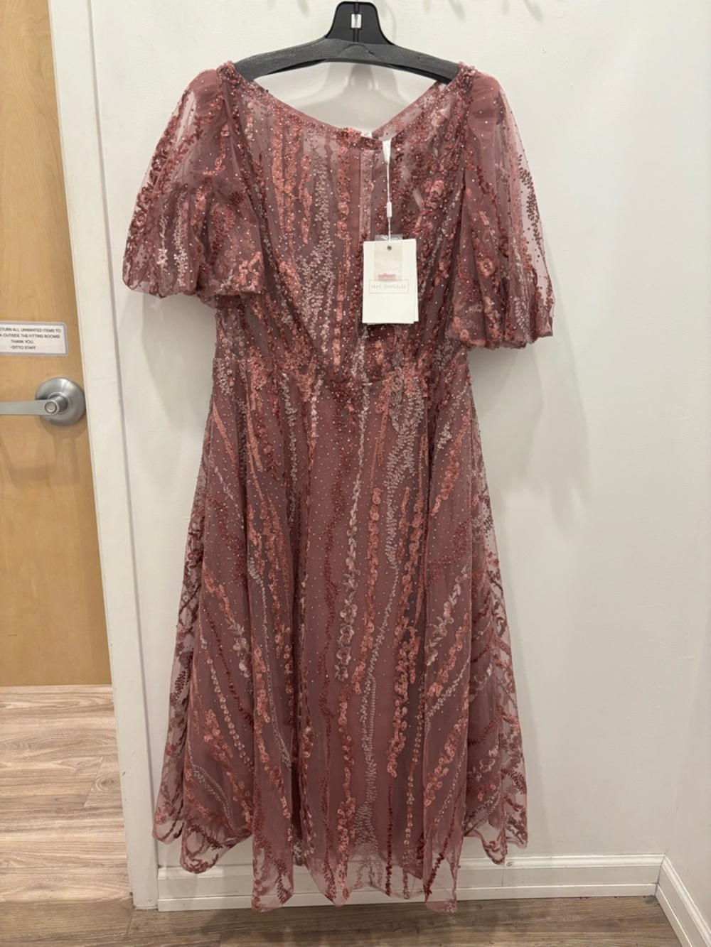 Mac Duggal Mauve Rose Sequin Midi Dress